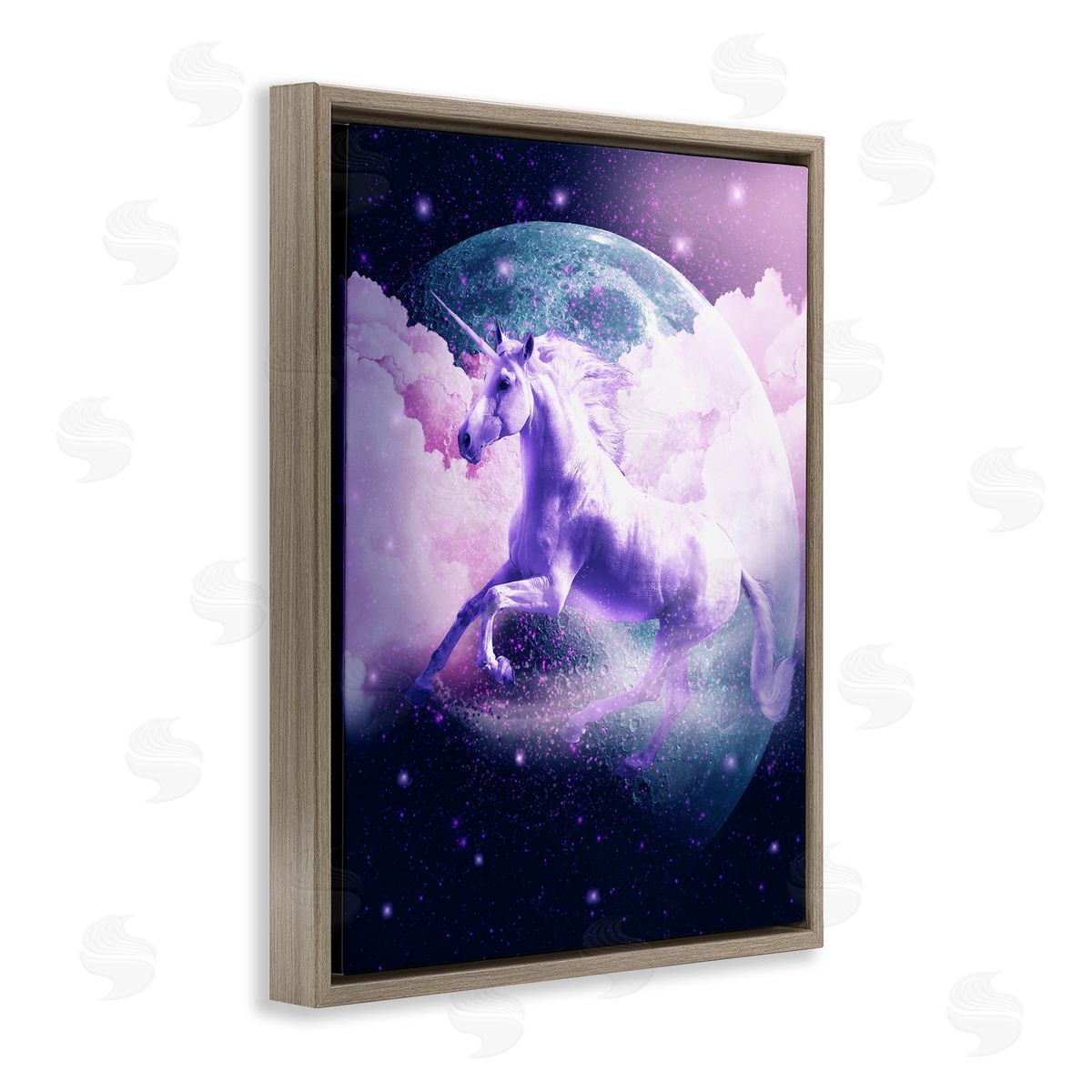 Random Galaxy Unicorn in Outer Space Brown Floater Frame Canvas Artside_