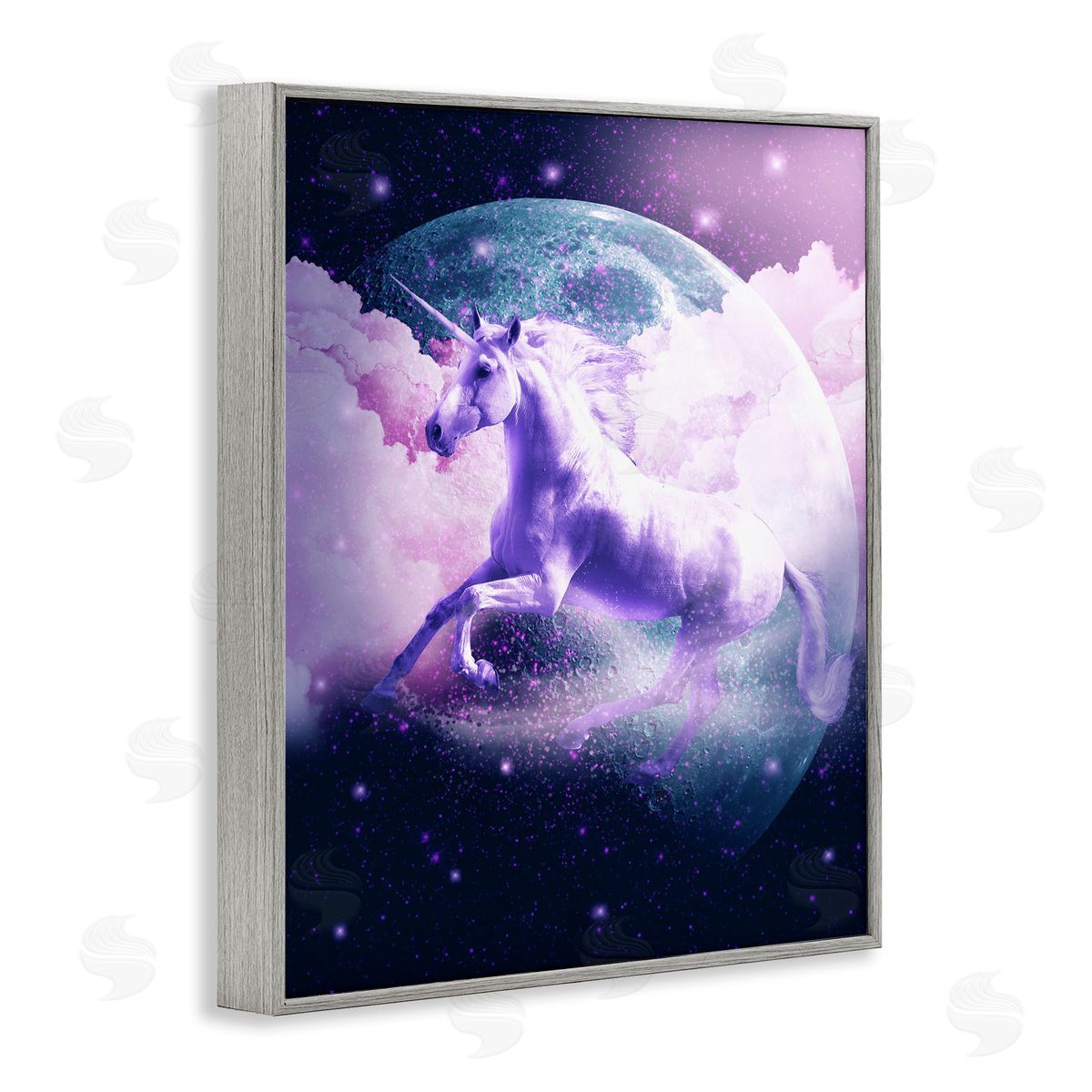 Random Galaxy Unicorn in Outer Space Gray Framed Giclee Wall Artside_