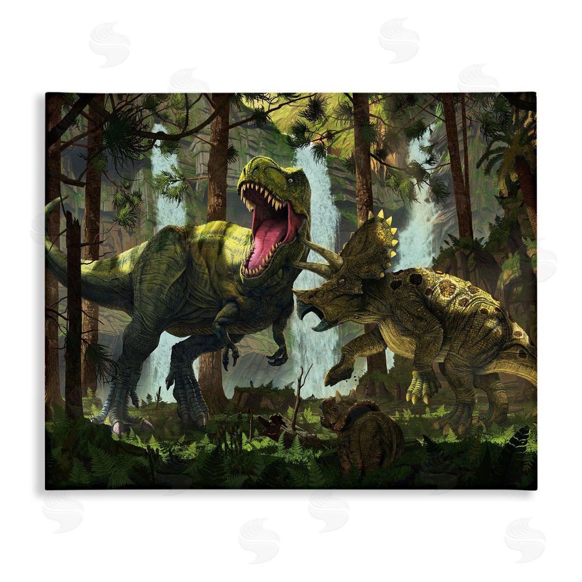 Vincent Hie Protection Dinosaurs Landscape Canvas Wall Art