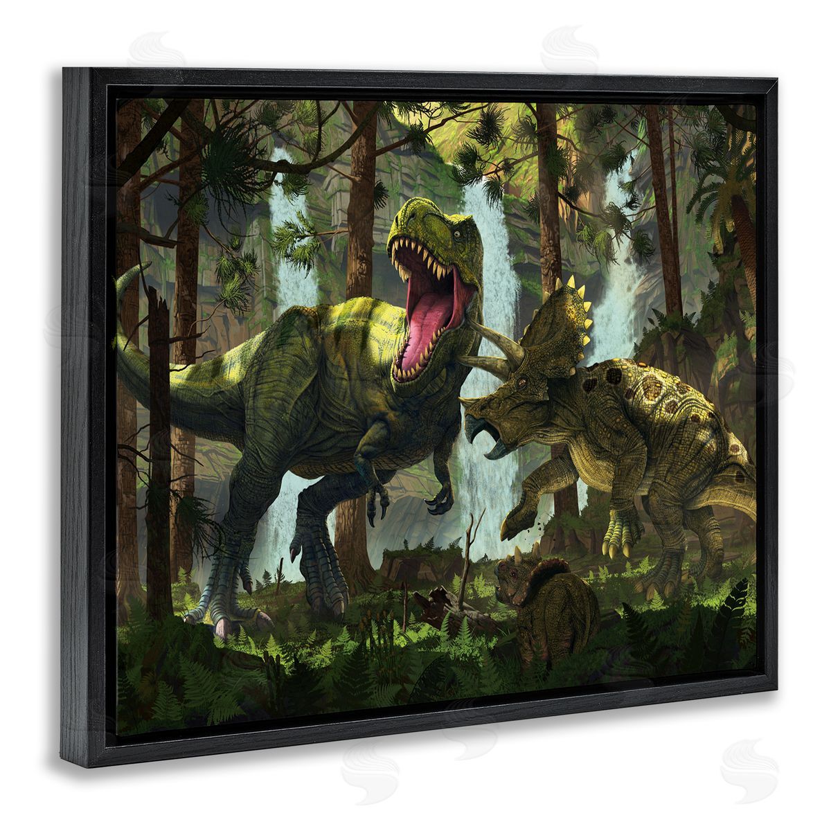 Vincent Hie Protection Dinosaurs Landscape Black Floater Frame Canvas Artside_