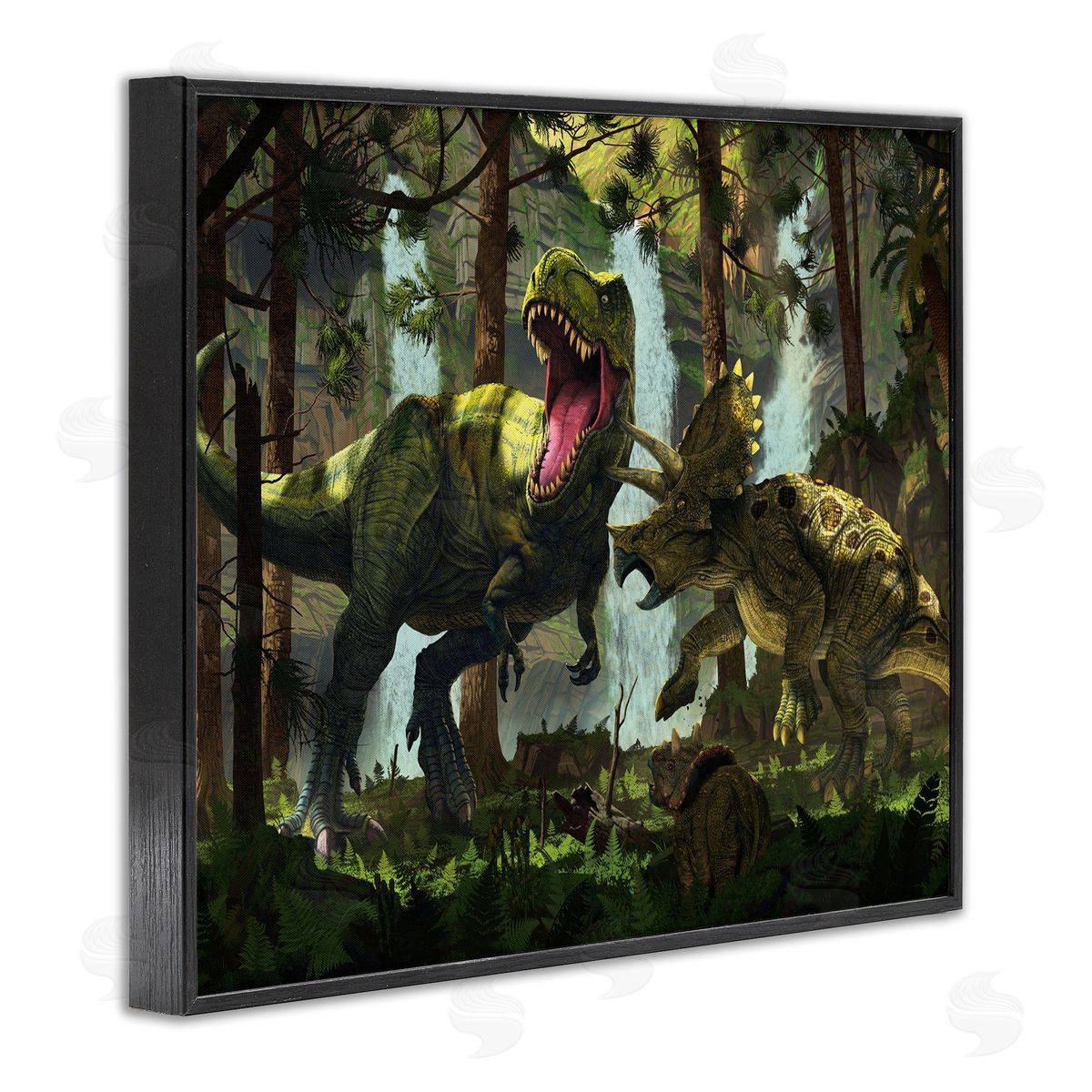 Vincent Hie Protection Dinosaurs Landscape Black Framed Giclee Wall Artside_