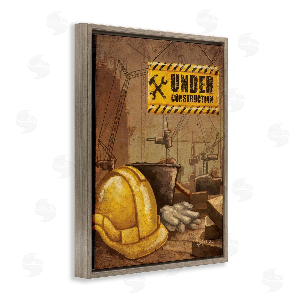 Nidhi Wadhwa Under Construction Hardhat Brown Floater Frame Canvas Artside_