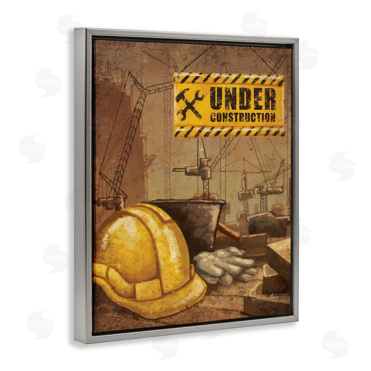 Nidhi Wadhwa Under Construction Hardhat Gray Floater Frame Canvas Artside_
