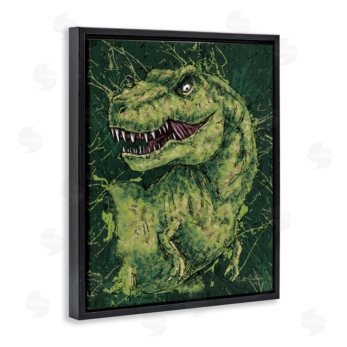 Nidhi Wadhwa Green Abstract T-Rex Black Floater Frame Canvas Artside_