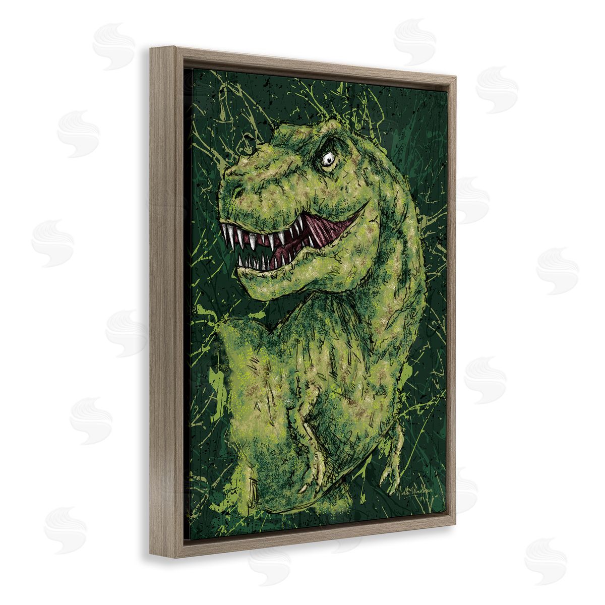 Nidhi Wadhwa Green Abstract T-Rex Brown Floater Frame Canvas Artside_