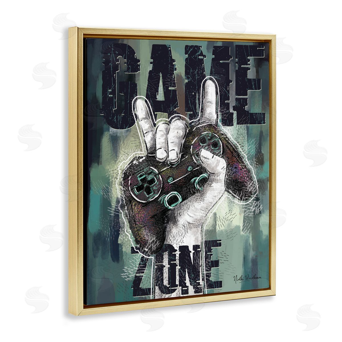 Nidhi Wadhwa Game Zone Controller Gold Floater Frame Canvas Artside_