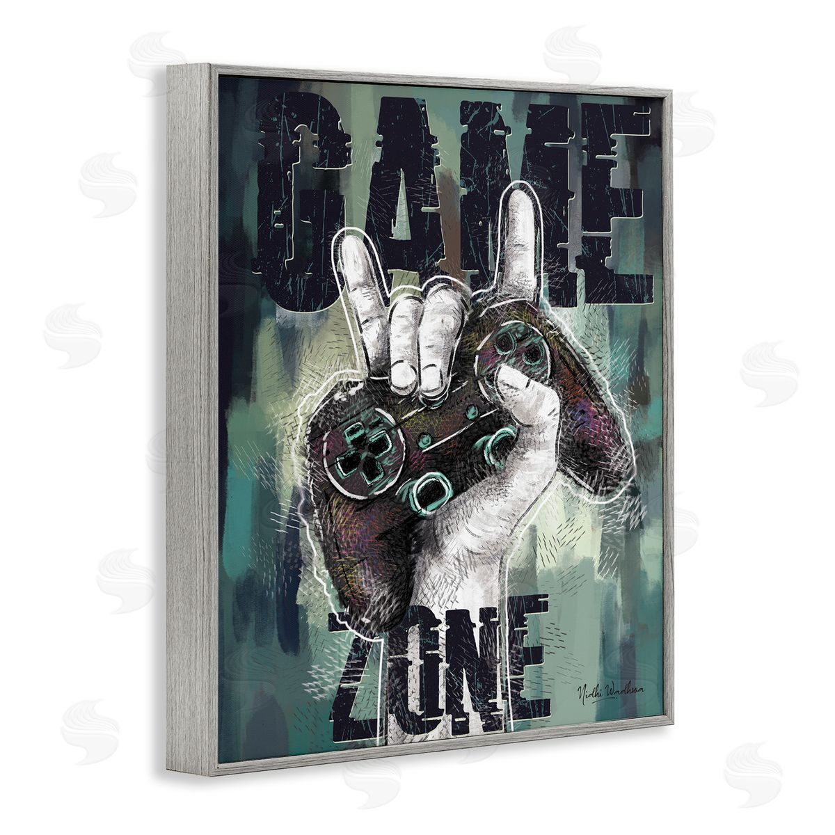 Nidhi Wadhwa Game Zone Controller Gray Framed Giclee Wall Artside_