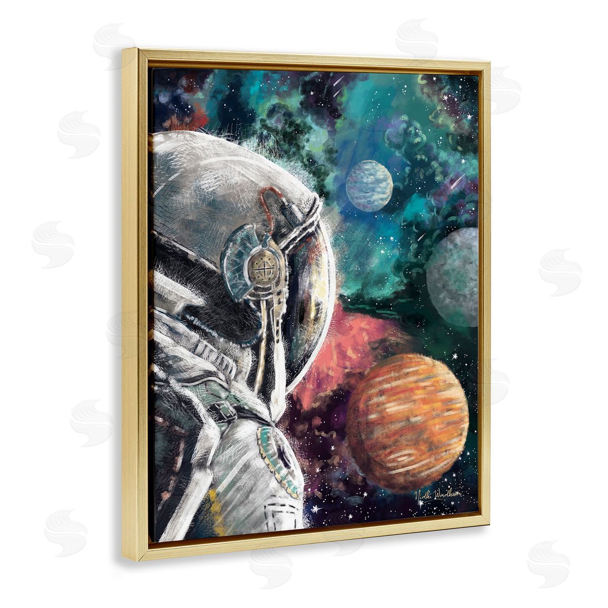 Nidhi Wadhwa Astronaut & Outer Space Gold Floater Frame Canvas Artside_
