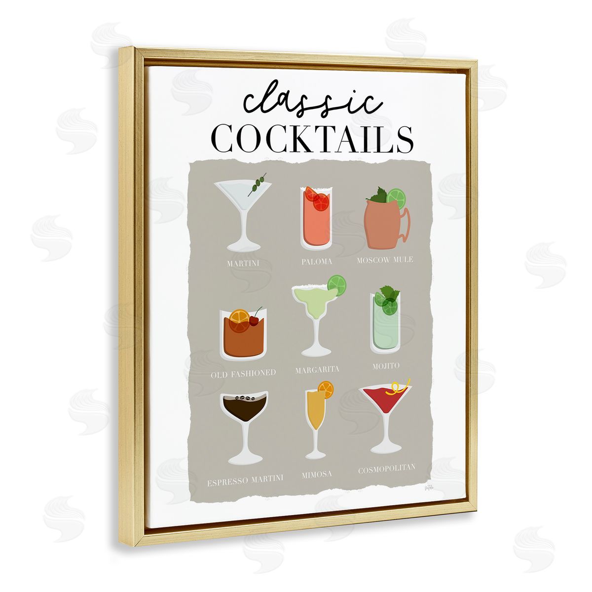 Natalie Carpentieri Classic Cocktails Chart Gold Floater Frame Canvas Artside_