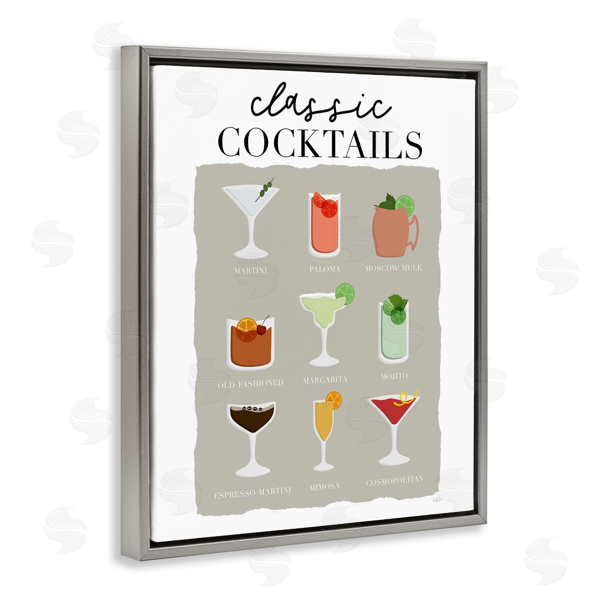 Natalie Carpentieri Classic Cocktails Chart Gray Floater Frame Canvas Artside_