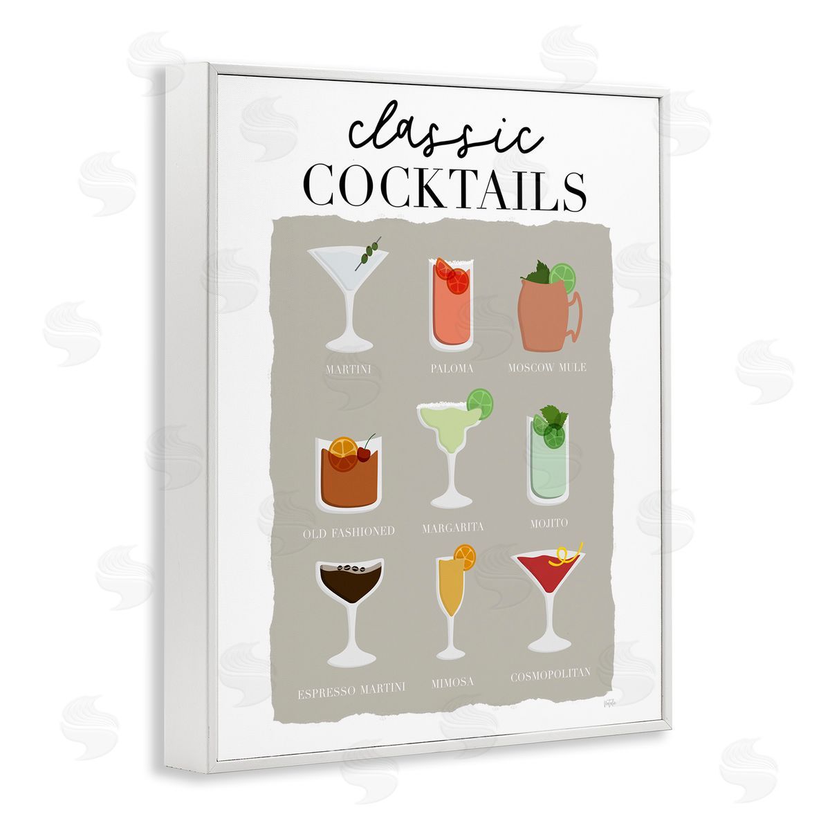 Natalie Carpentieri Classic Cocktails Chart White Framed Giclee Wall Artside_