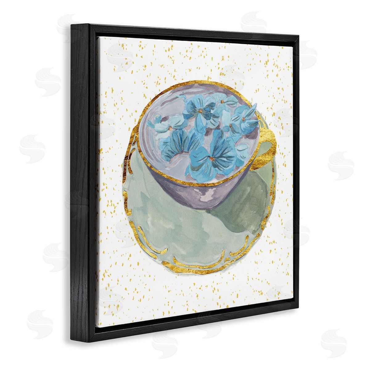 Melissa Wang Glam Floral Teacup Black Floater Frame Canvas Artside_