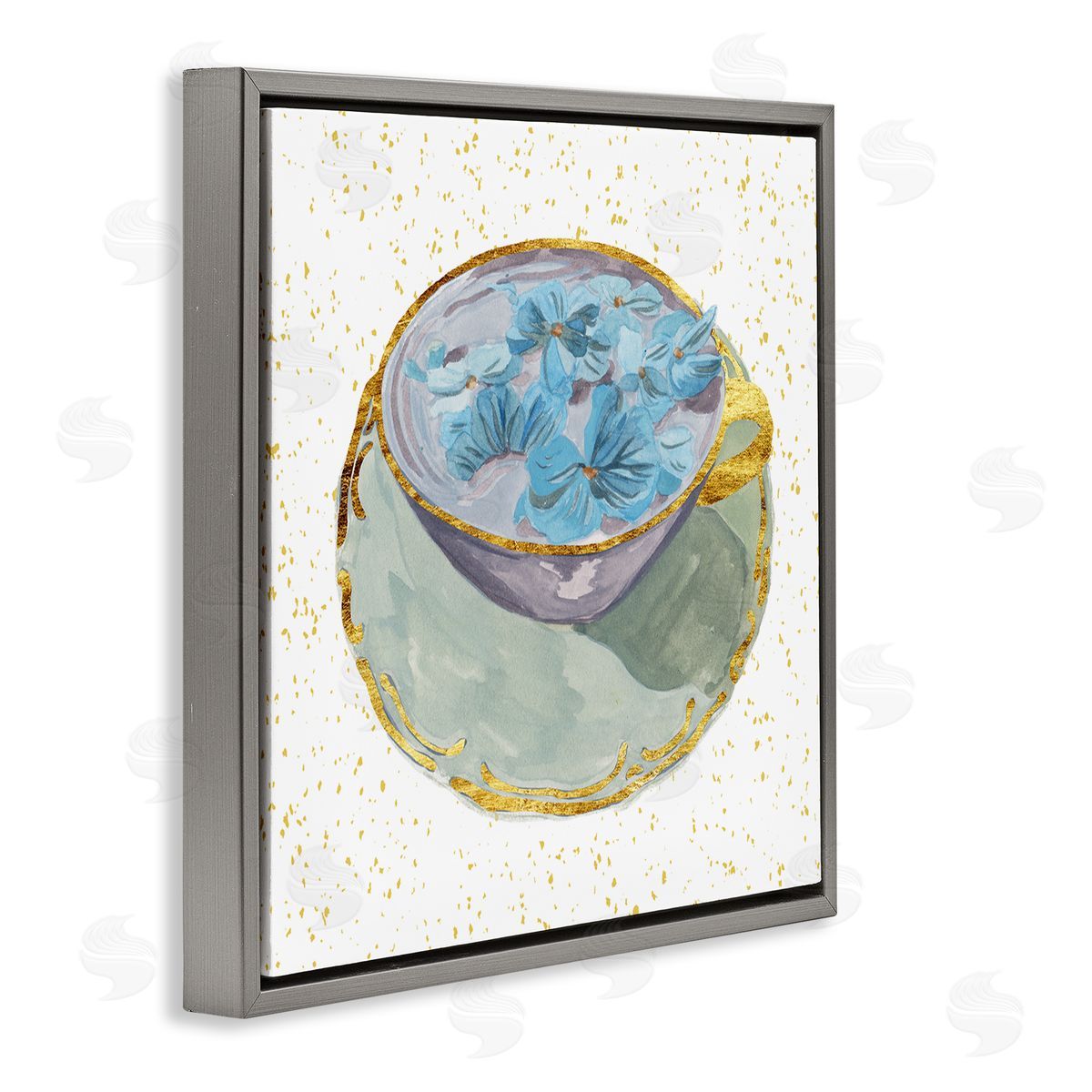 Melissa Wang Glam Floral Teacup Gray Floater Frame Canvas Artside_