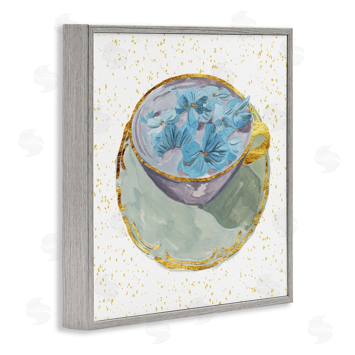 Melissa Wang Glam Floral Teacup Gray Framed Giclee Wall Artside_