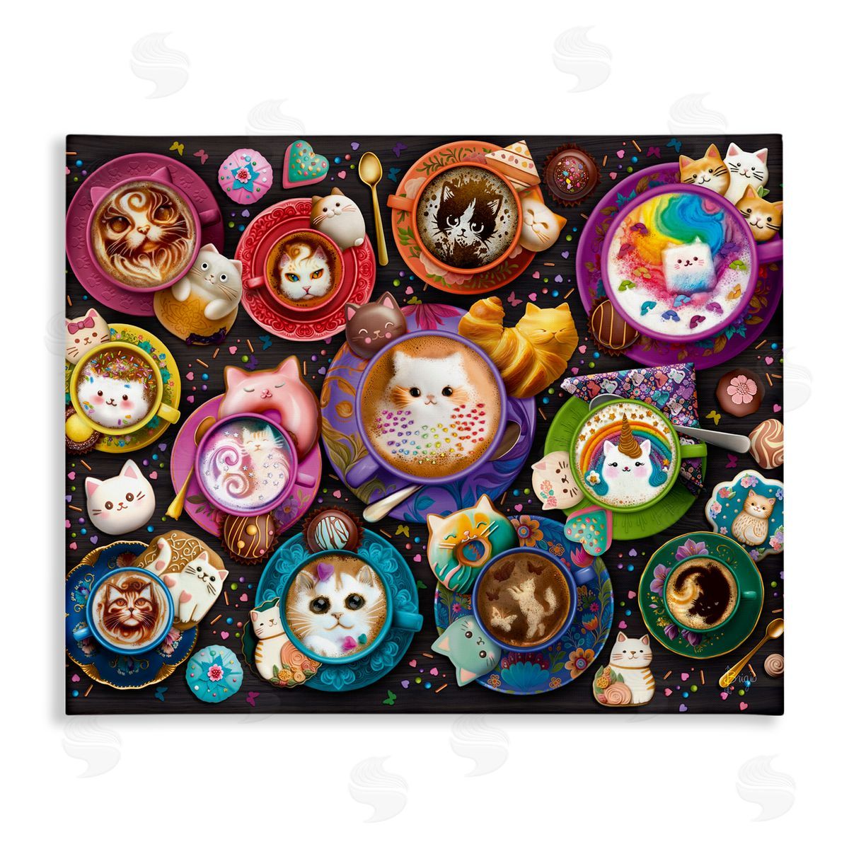 Brigid Ashwood Various Cat Lattes Canvas Wall Art