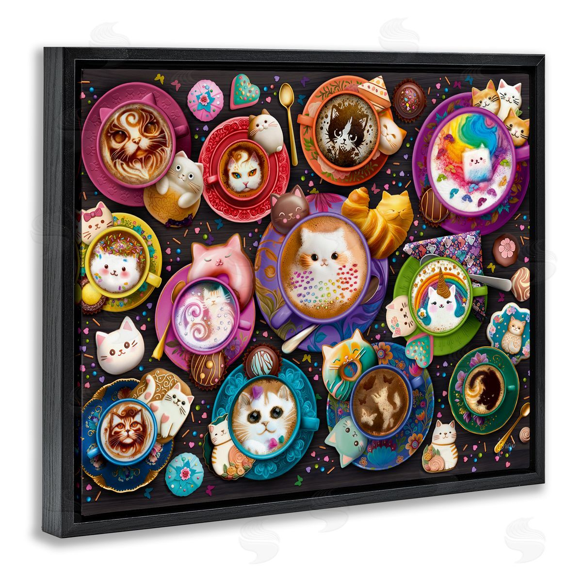 Brigid Ashwood Various Cat Lattes Black Floater Frame Canvas Artside_