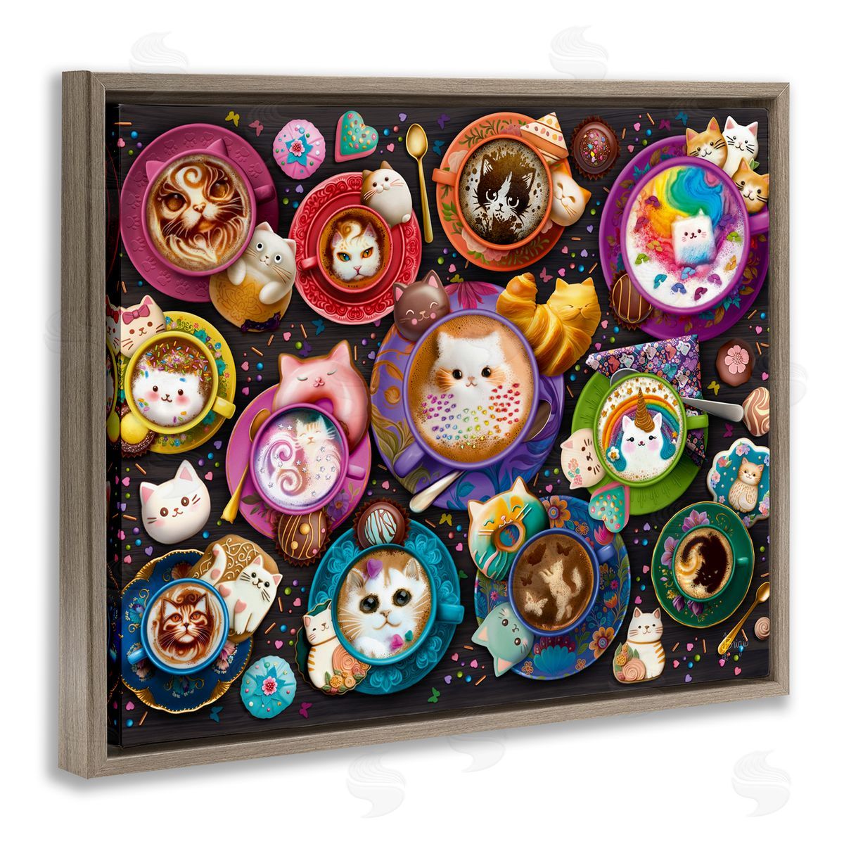 Brigid Ashwood Various Cat Lattes Brown Floater Frame Canvas Artside_