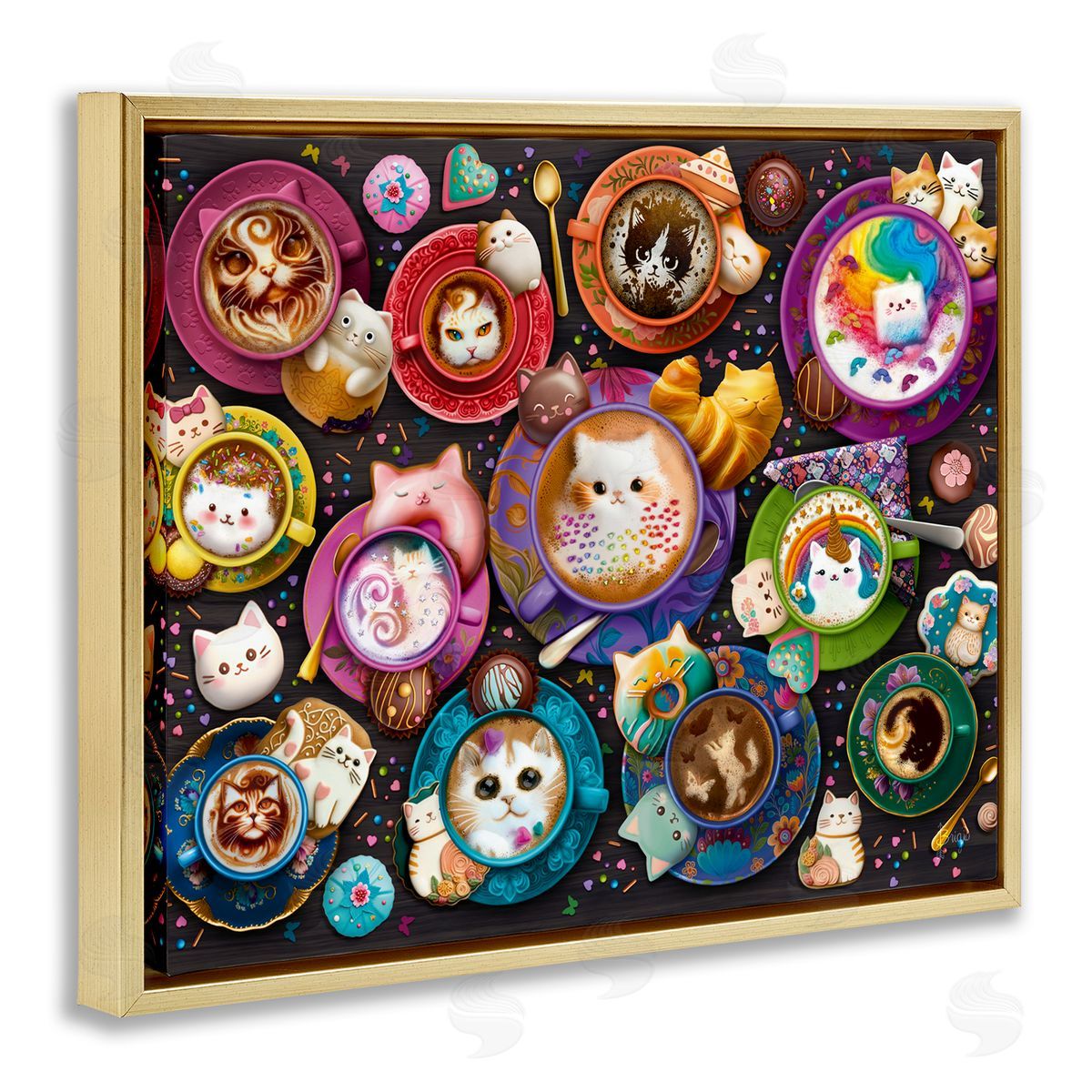 Brigid Ashwood Various Cat Lattes Gold Floater Frame Canvas Artside_