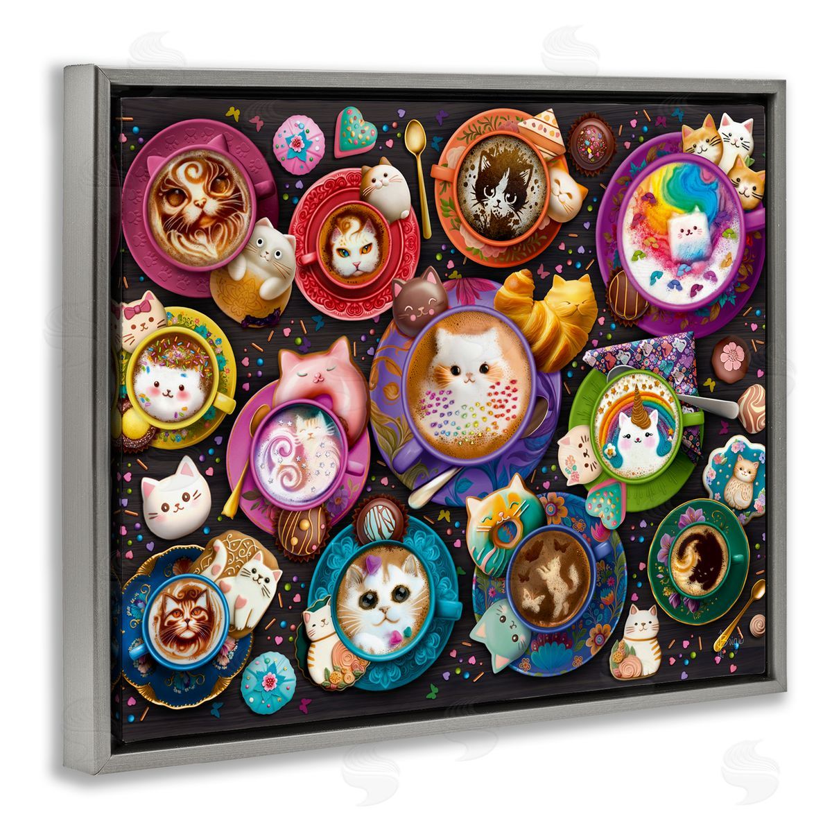 Brigid Ashwood Various Cat Lattes Gray Floater Frame Canvas Artside_