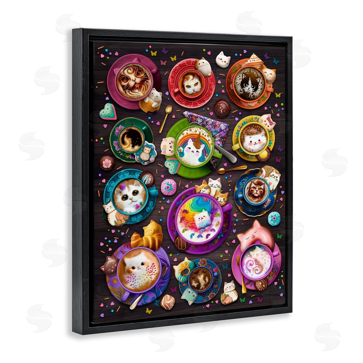Brigid Ashwood Cat Lattes & Coffee Black Floater Frame Canvas Artside_