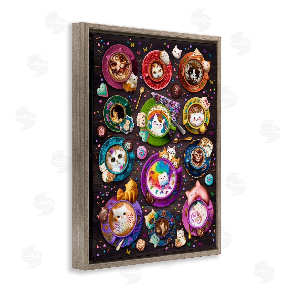 Brigid Ashwood Cat Lattes & Coffee Brown Floater Frame Canvas Artside_