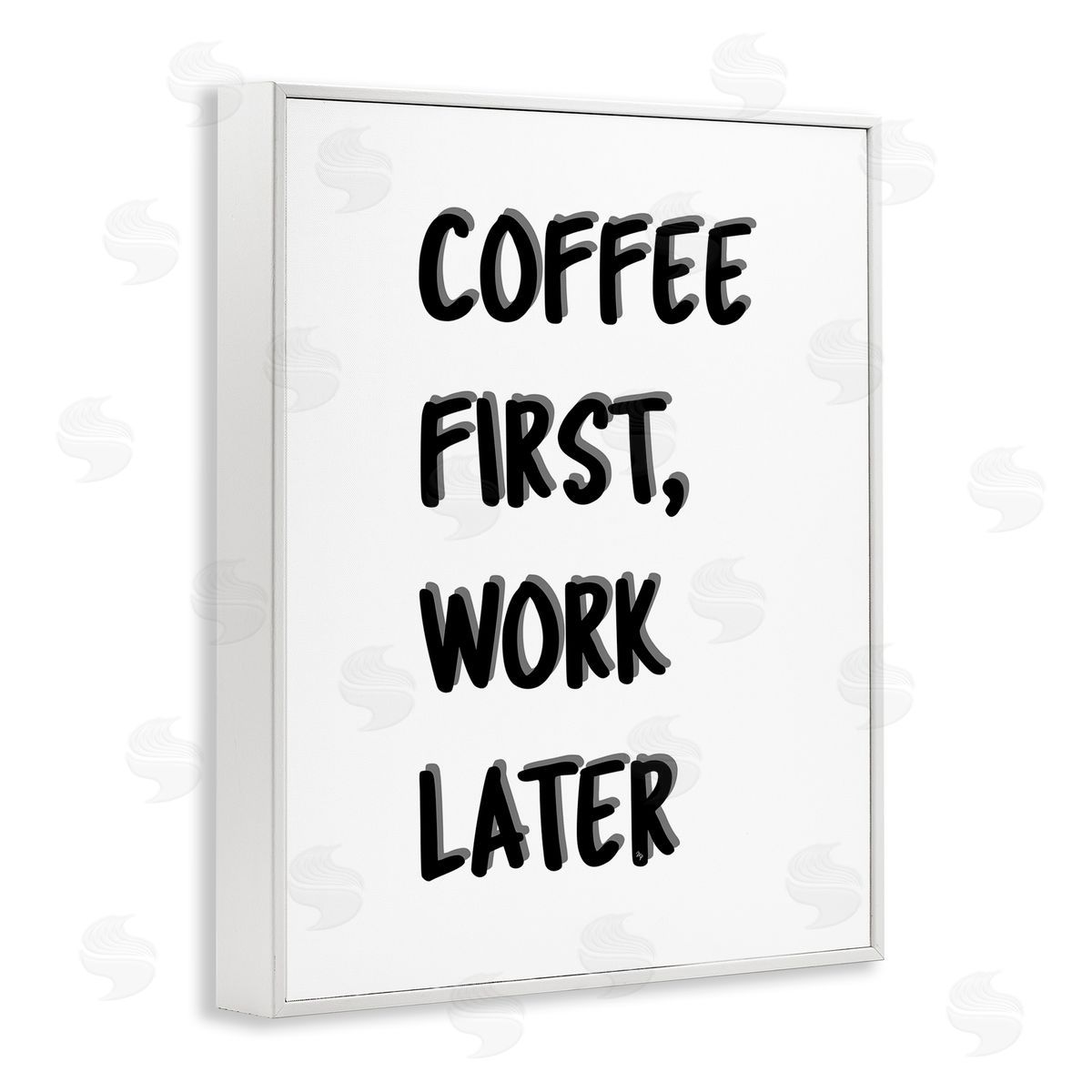 Martina Pavlova Coffee First Work Later White Framed Giclee Wall Artside_