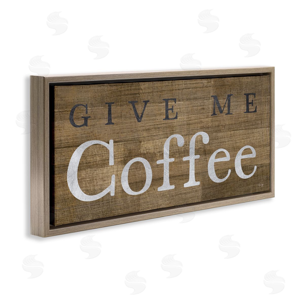 Rustic Give Me Coffee Brown Floating Frame Canvas Wall Art, Home Decor by Yass Naffas Designs