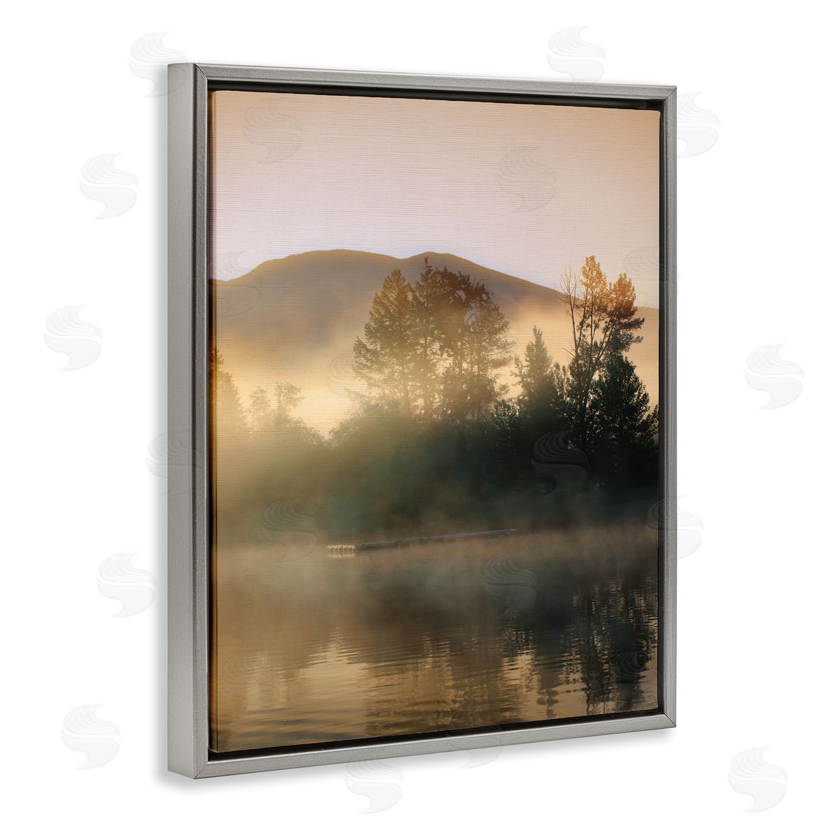 Carol Robinson Dock in Foggy Lake Gray Floater Frame Canvas Artside_