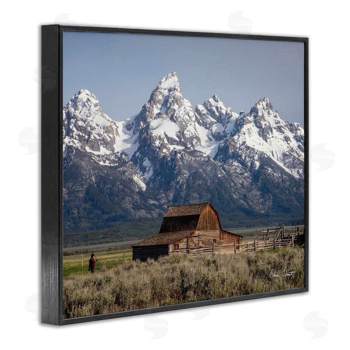 David Drost Cabin & Snowy Peaks Black Framed Giclee Wall Artside_
