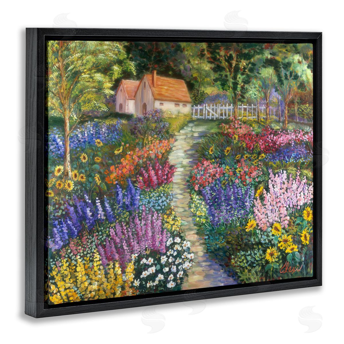 Floral Cottage Gardens Black Floating Frame Canvas Wall Art, Home Decor by Alexi Fine