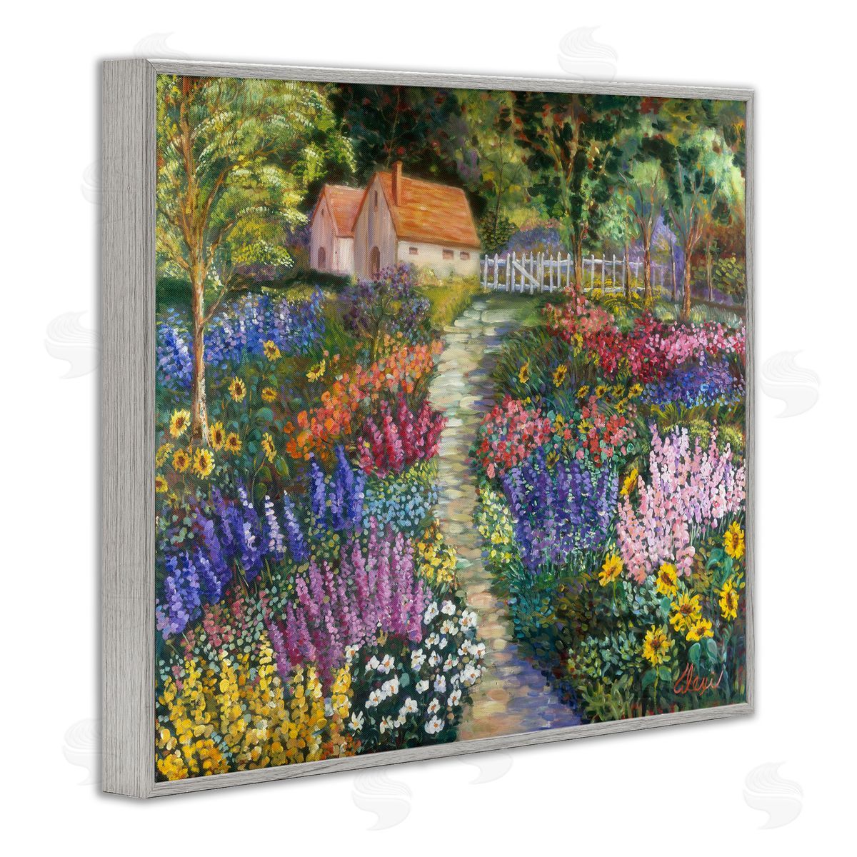 Floral Cottage Gardens Grey Frame Print Wall Art, Home Decor by Alexi Fine
