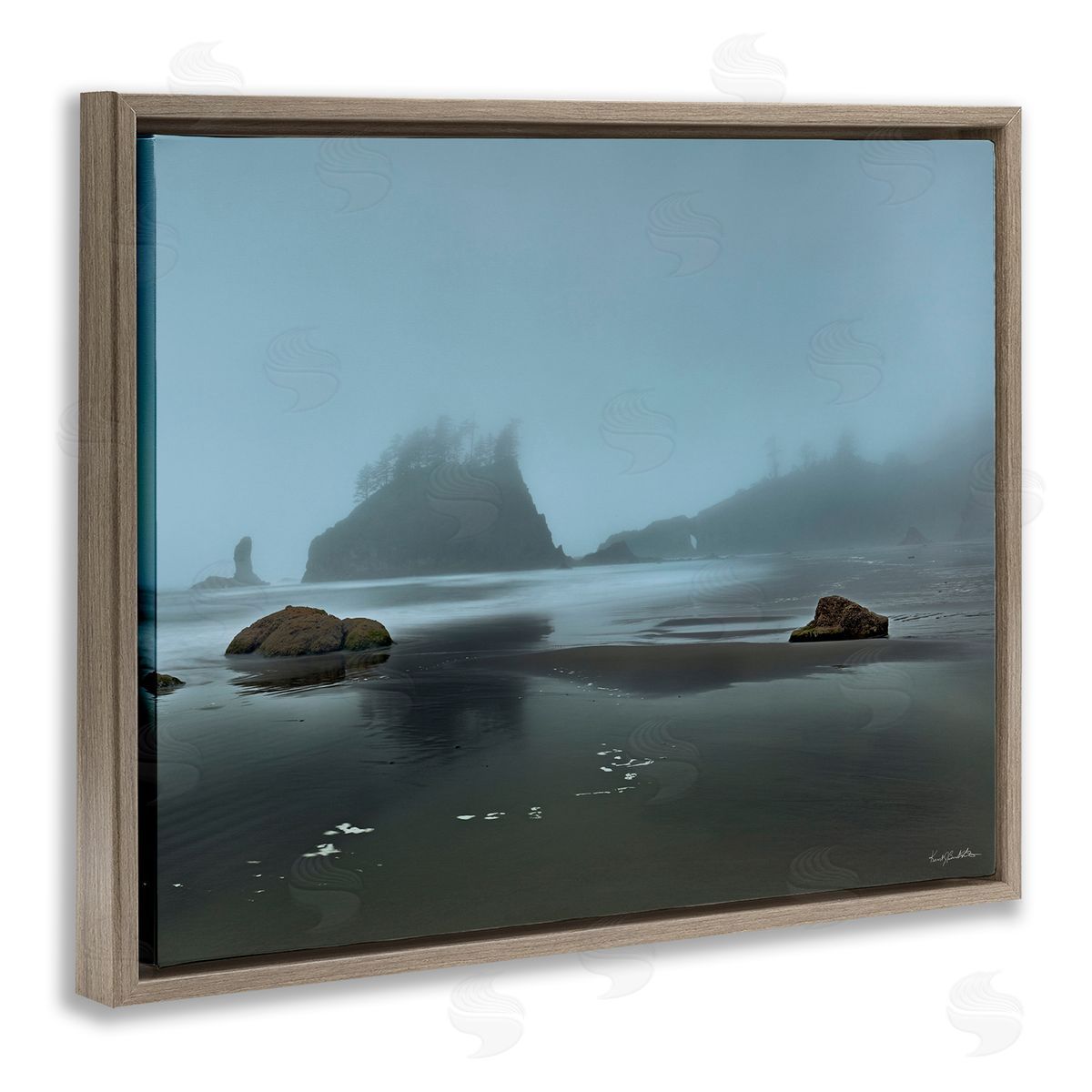 Kent Burkhardsmeier Foggy Shore Landscape Brown Floater Frame Canvas Artside_