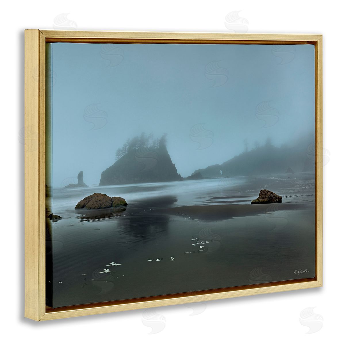 Kent Burkhardsmeier Foggy Shore Landscape Gold Floater Frame Canvas Artside_