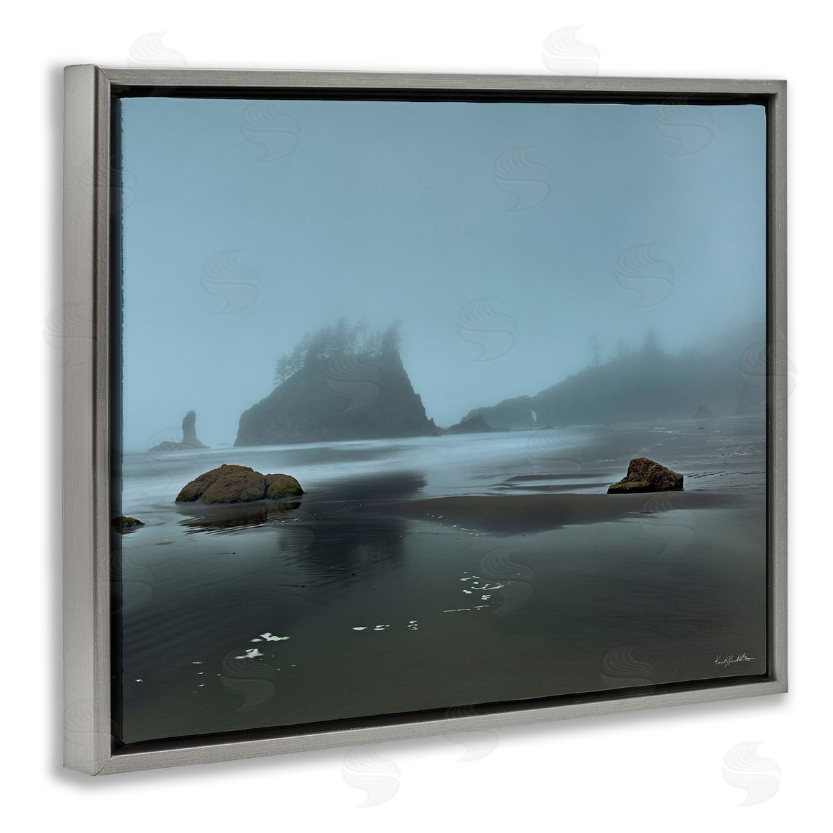 Kent Burkhardsmeier Foggy Shore Landscape Gray Floater Frame Canvas Artside_
