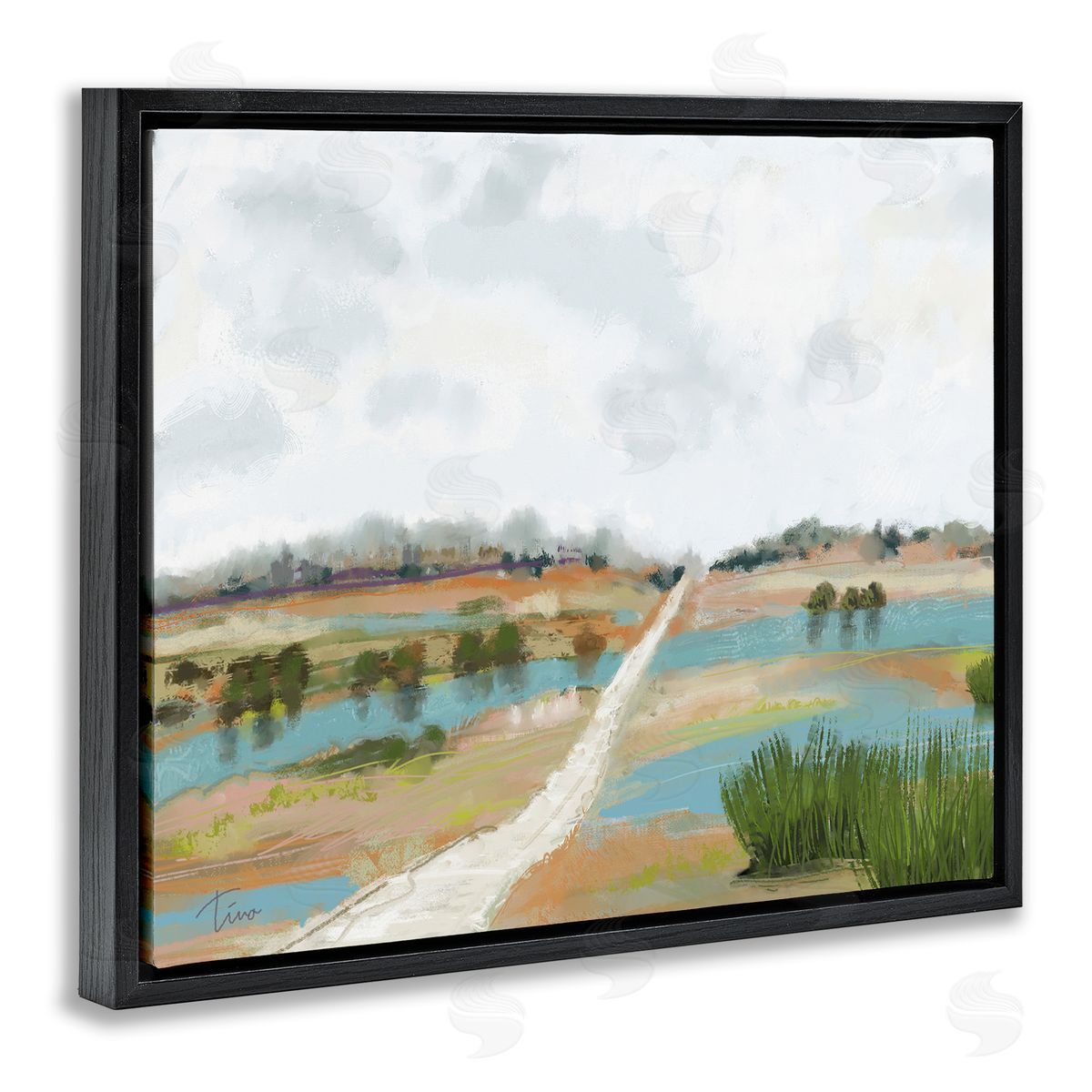 Tina Finn Abstract Path Landscape Black Floater Frame Canvas Artside_
