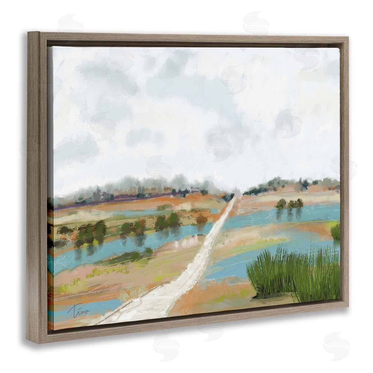 Tina Finn Abstract Path Landscape Brown Floater Frame Canvas Artside_