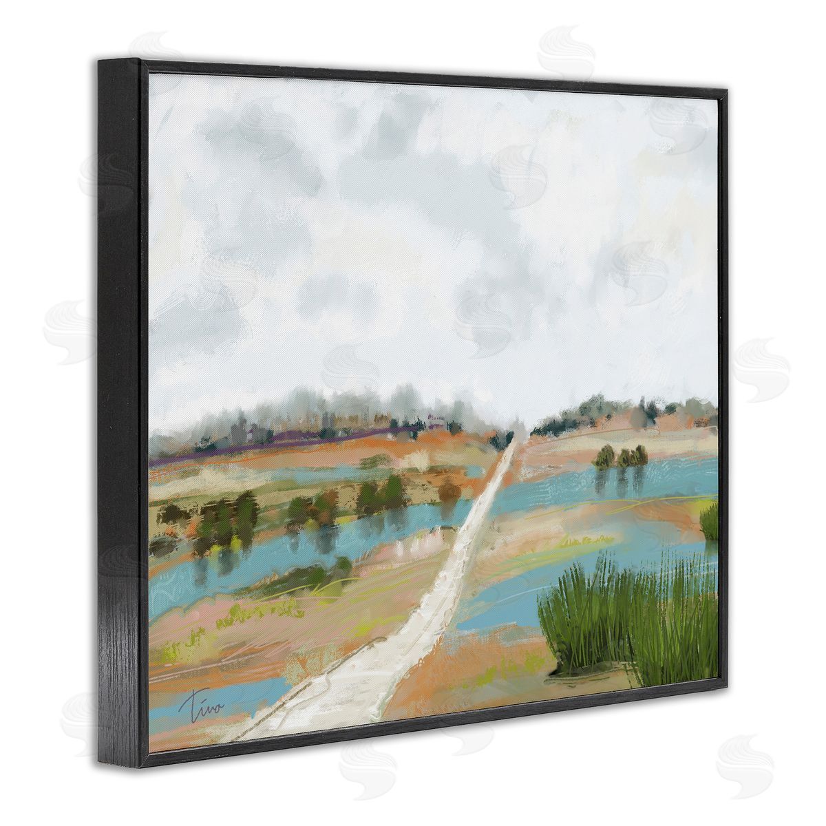 Tina Finn Abstract Path Landscape Black Framed Giclee Wall Artside_