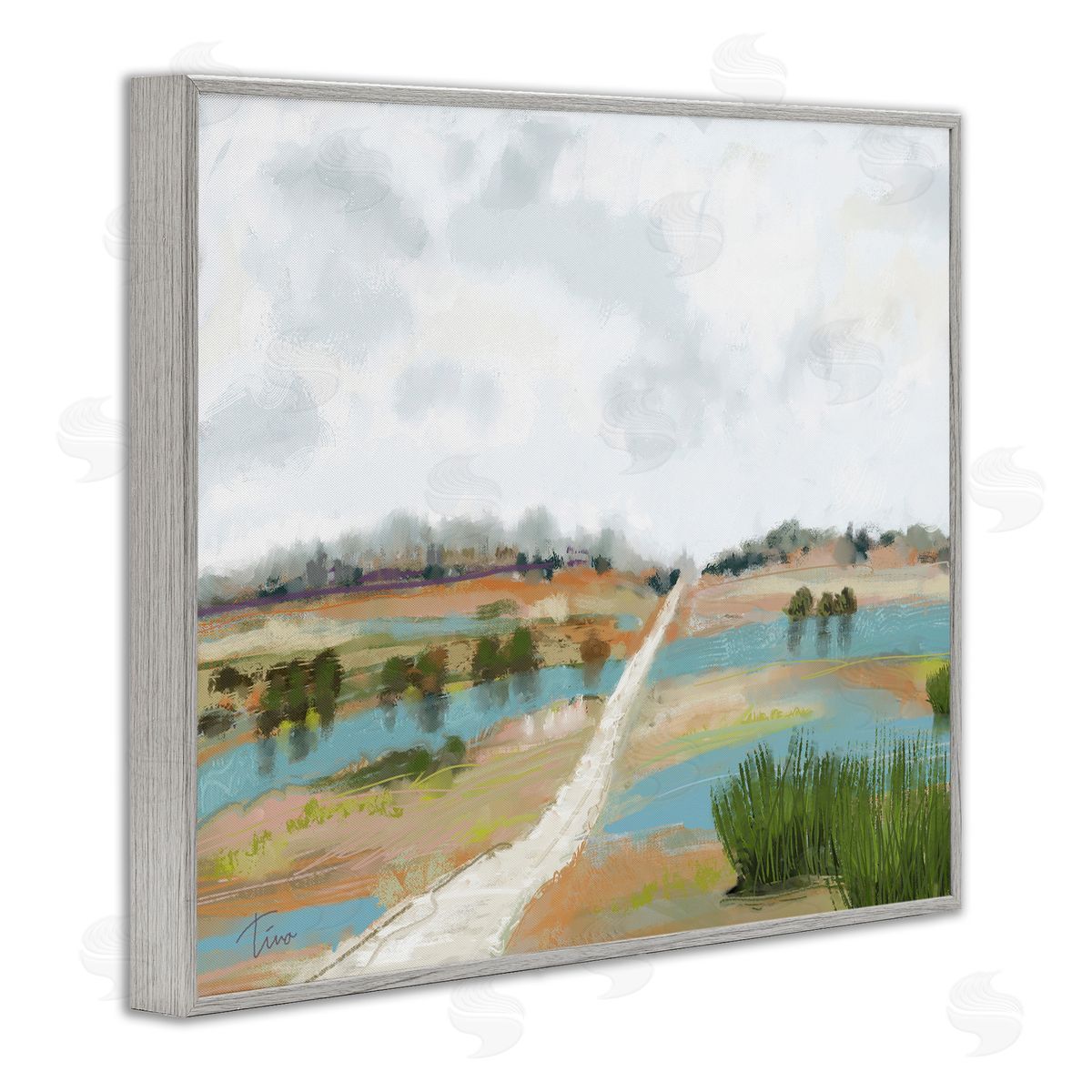 Tina Finn Abstract Path Landscape Gray Framed Giclee Wall Artside_