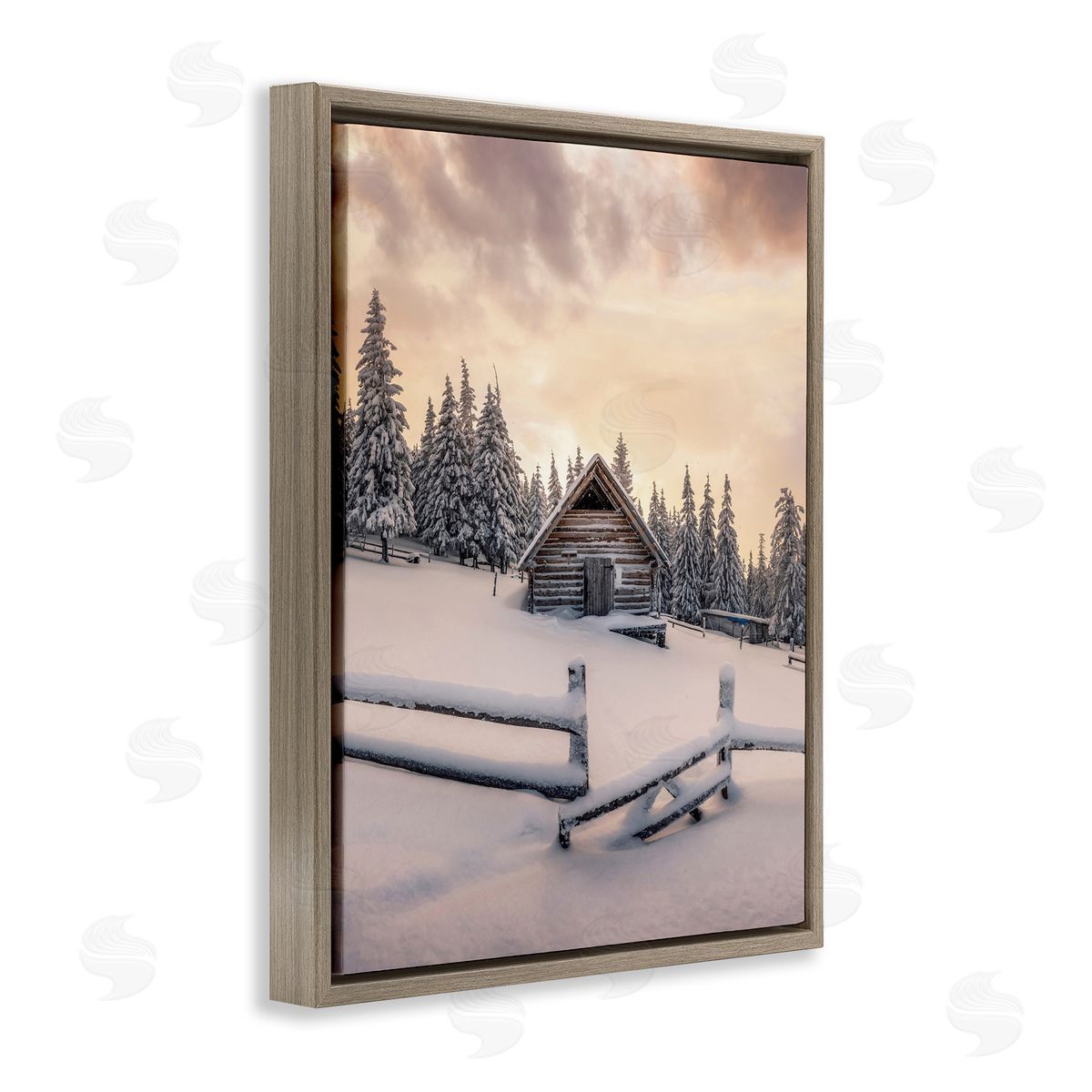 Incado Rural Winter Cabin Brown Floater Frame Canvas Artside_