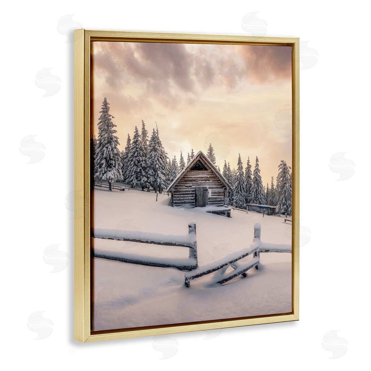 Incado Rural Winter Cabin Gold Floater Frame Canvas Artside_