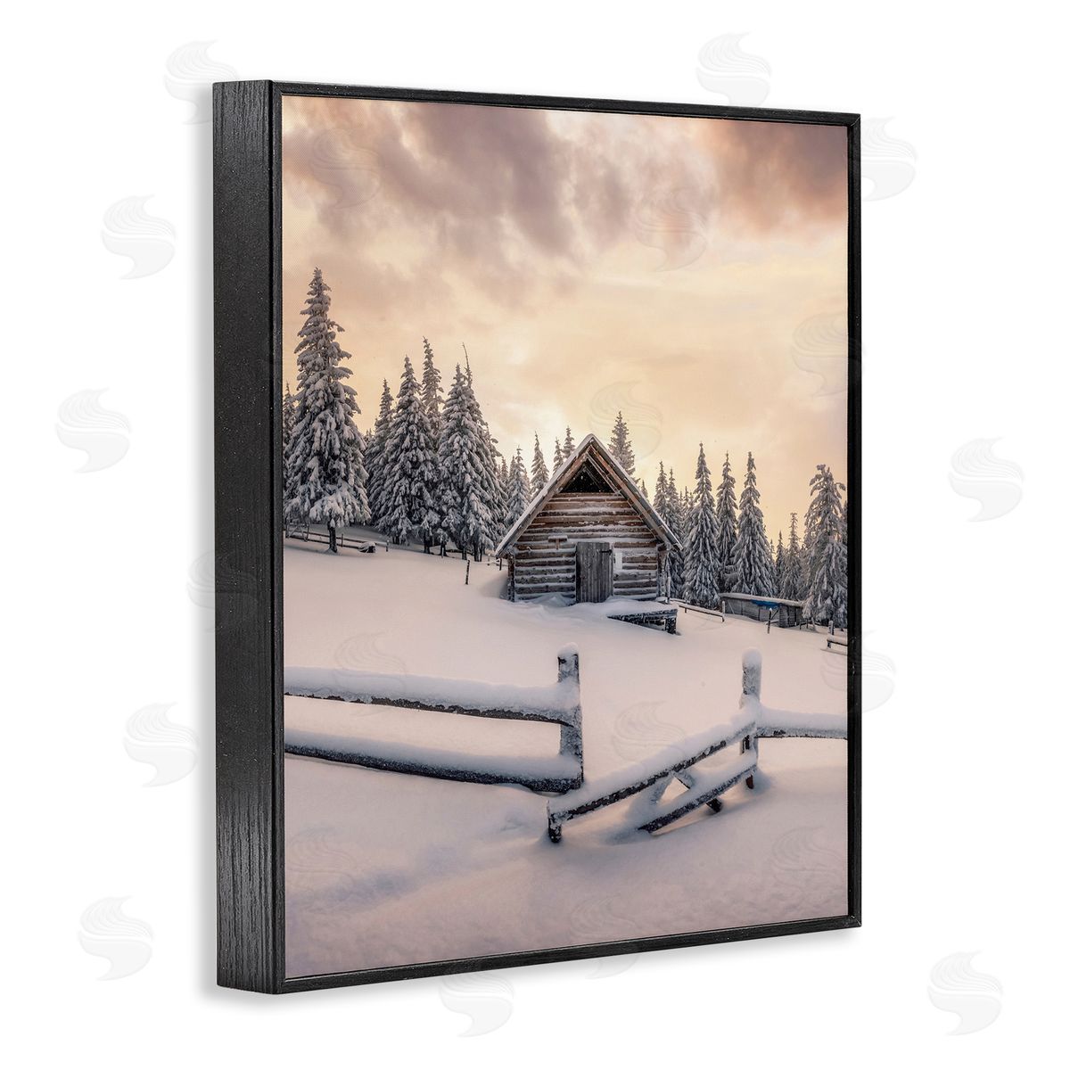 Incado Rural Winter Cabin Black Framed Giclee Wall Artside_