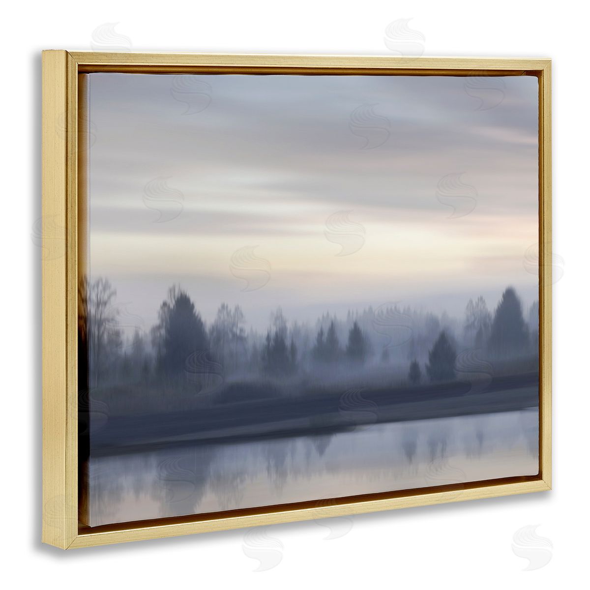 Madeline Clark Grey Woodland Lake Gold Floater Frame Canvas Artside_