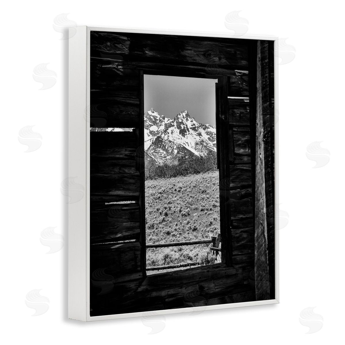 Daniel Sproul Mountain in Cabin Window White Framed Giclee Wall Artside_