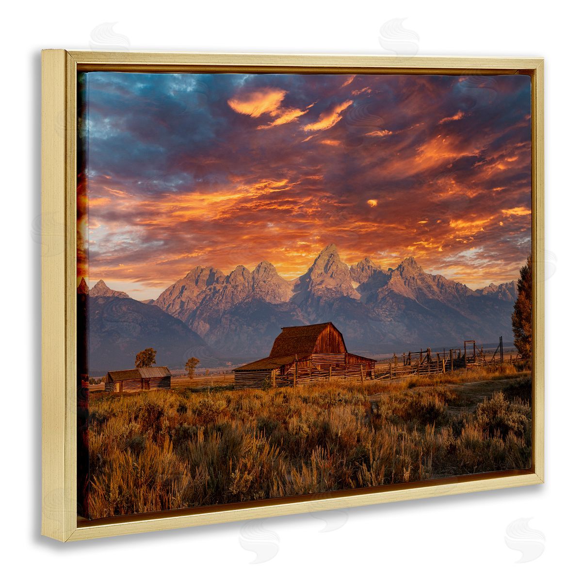 Daniel Sproul Mountain Cabin Sunset Gold Floater Frame Canvas Artside_