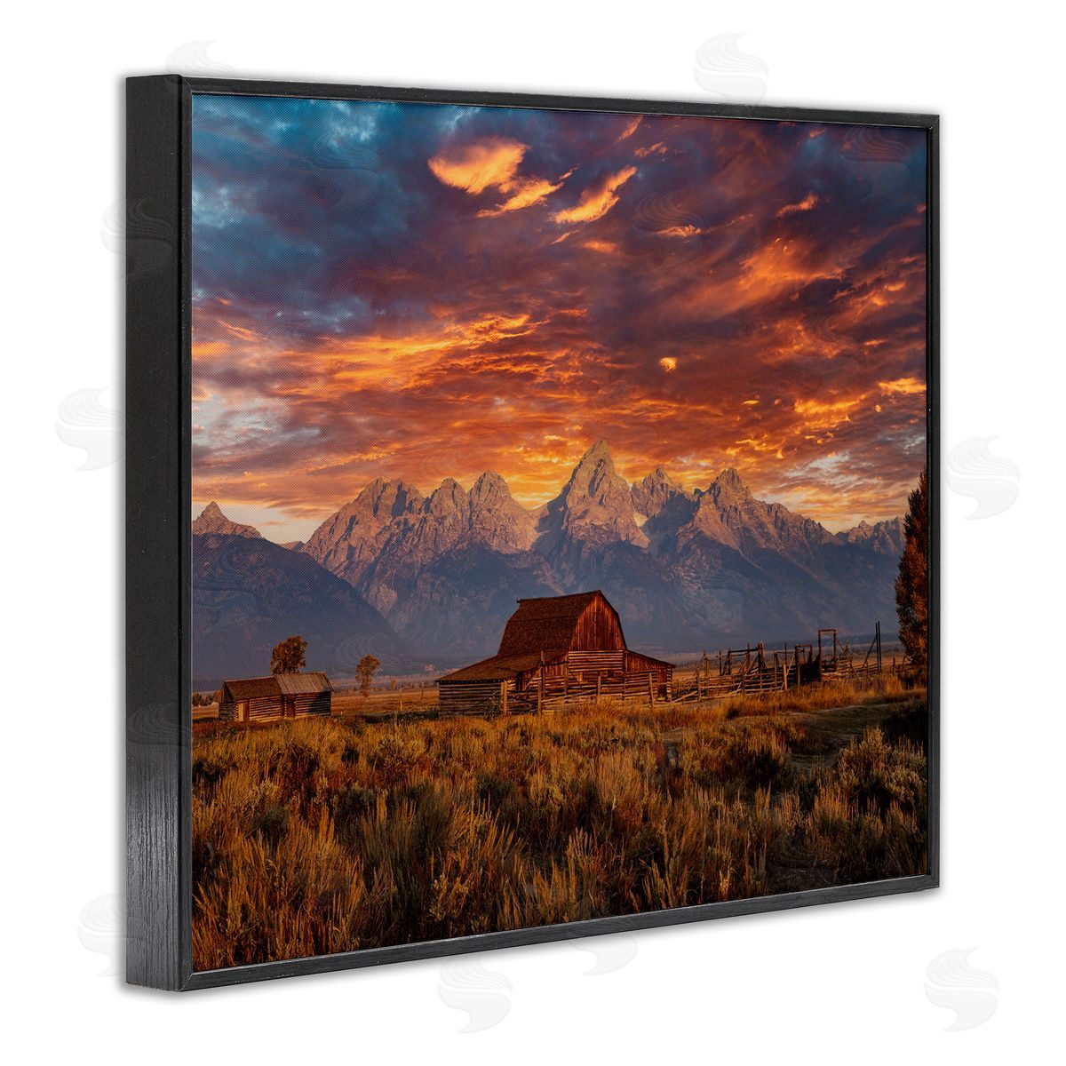 Daniel Sproul Mountain Cabin Sunset Black Framed Giclee Wall Artside_