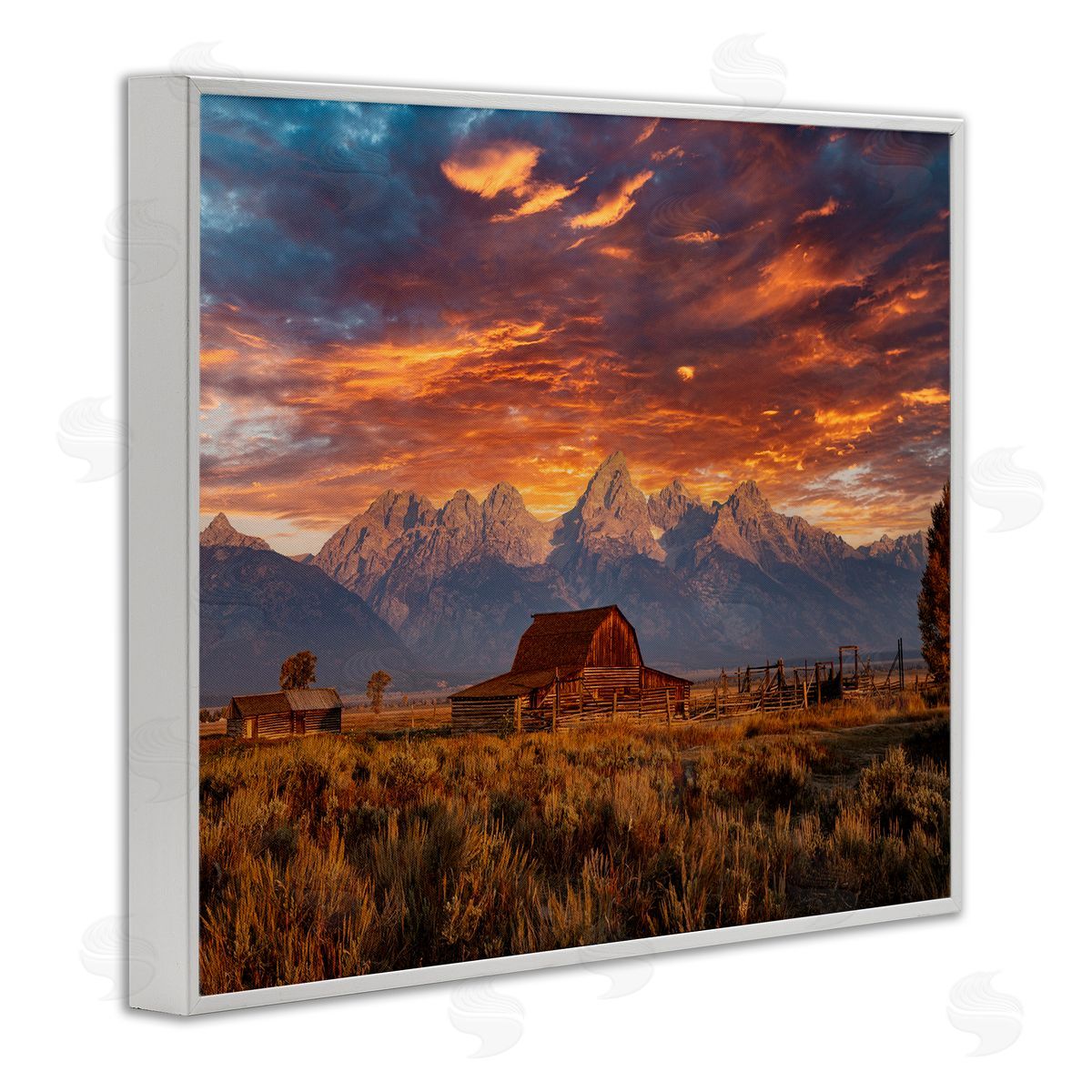 Daniel Sproul Mountain Cabin Sunset White Framed Giclee Wall Artside_