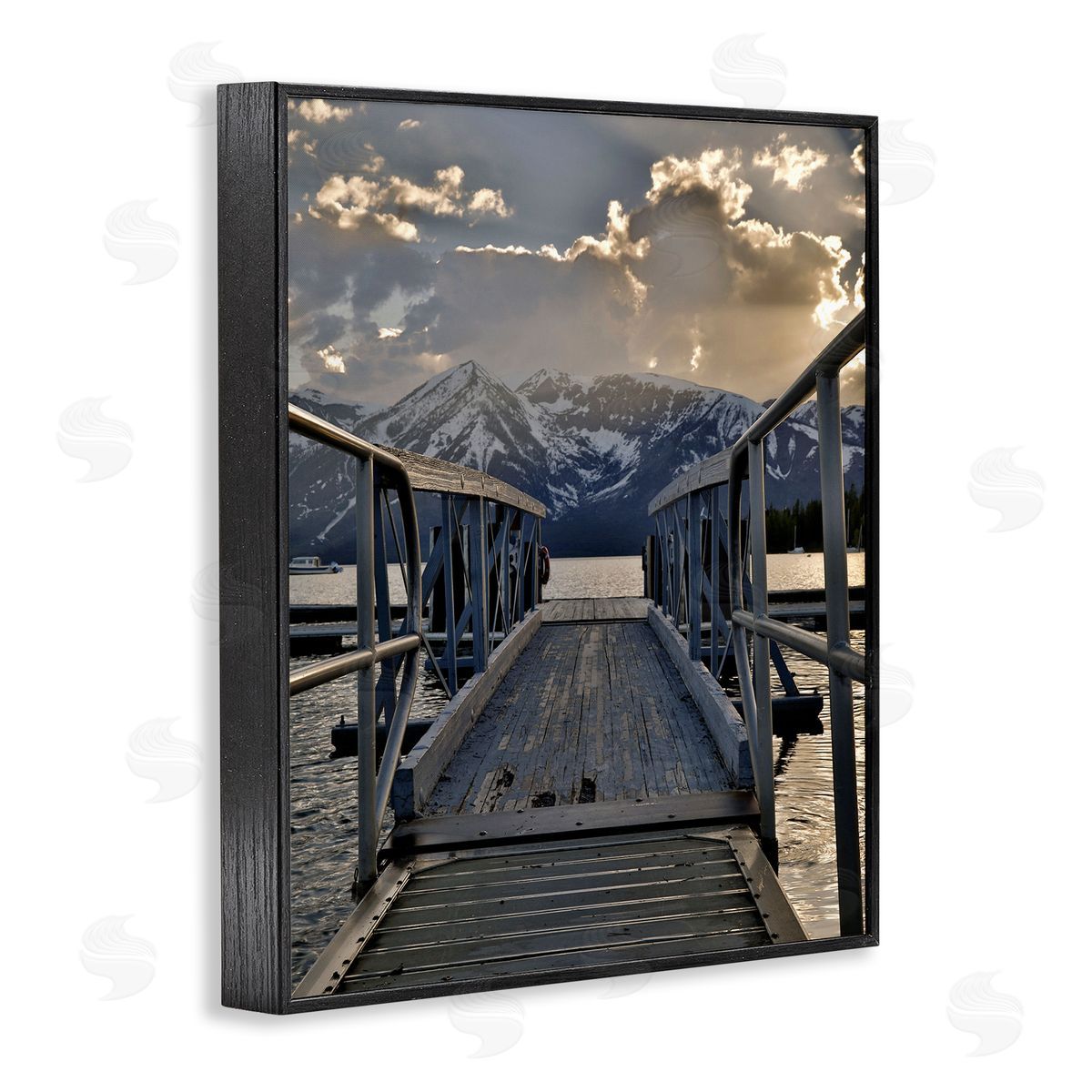 Daniel Sproul Dock & Mountain View Black Framed Giclee Wall Artside_