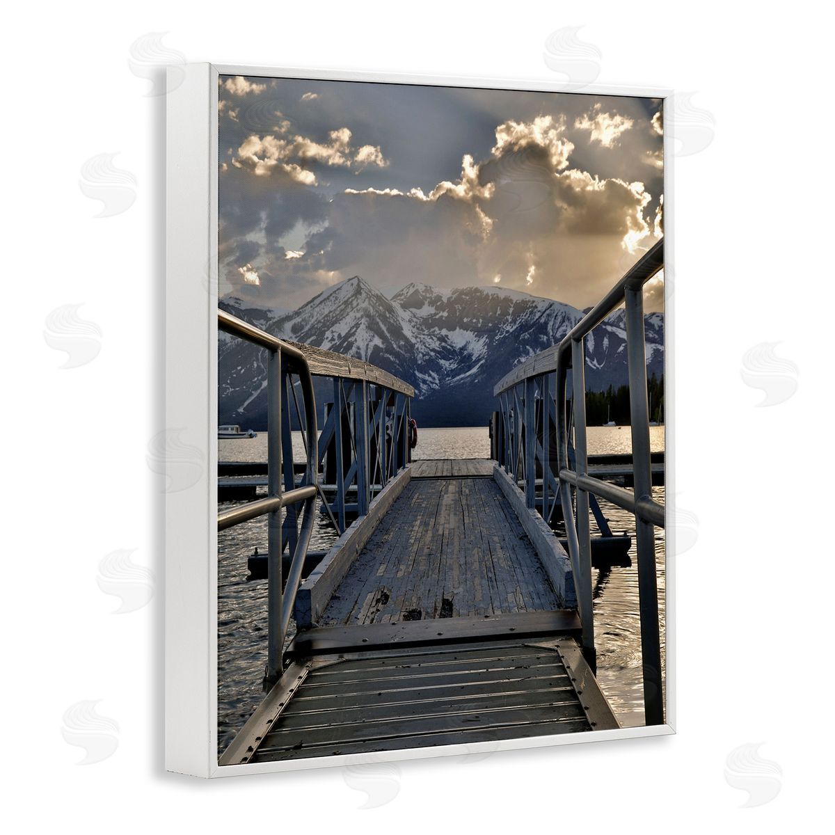 Daniel Sproul Dock & Mountain View White Framed Giclee Wall Artside_