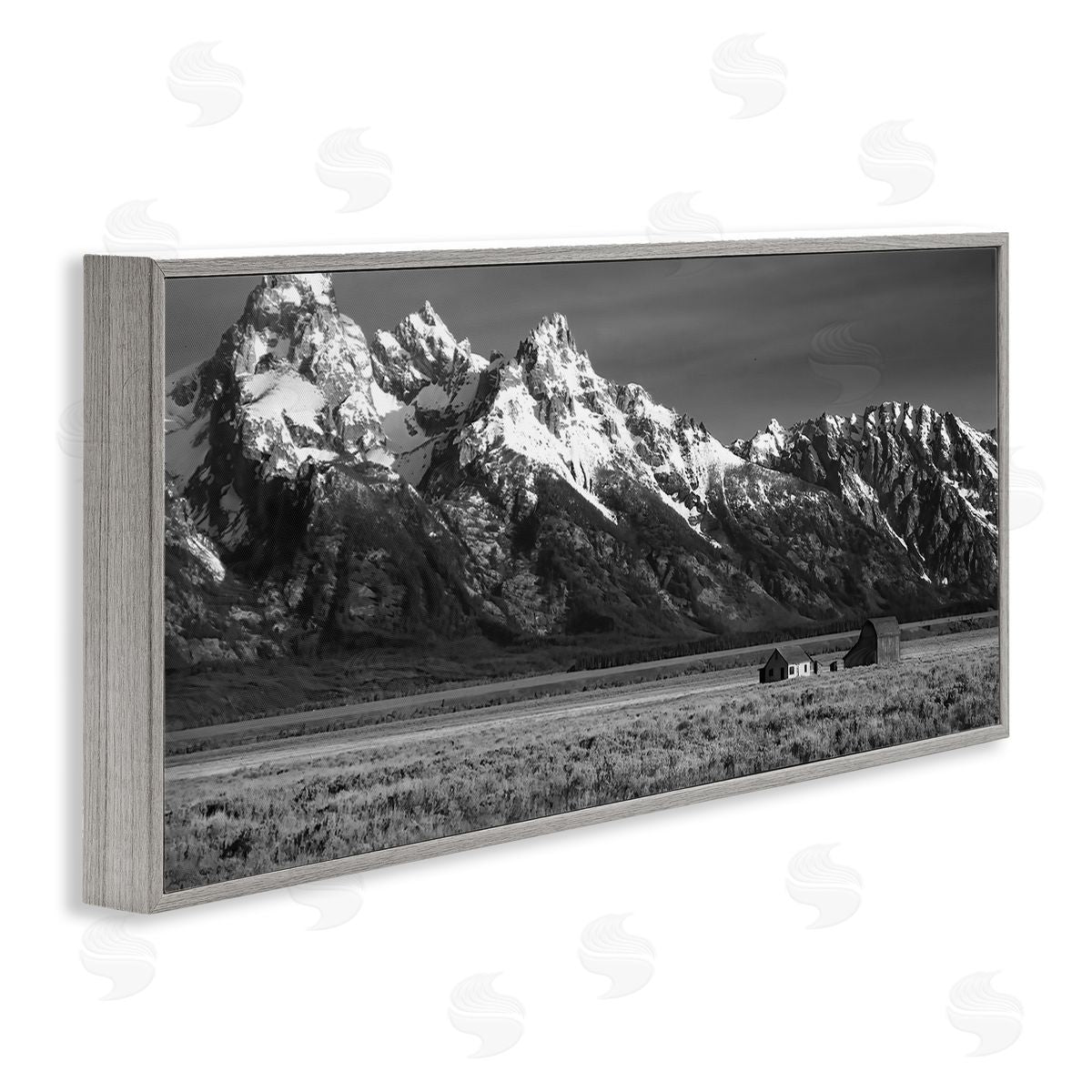 Steve Toole Rural Cabin & Mountains Gray Framed Giclee Wall Artside_