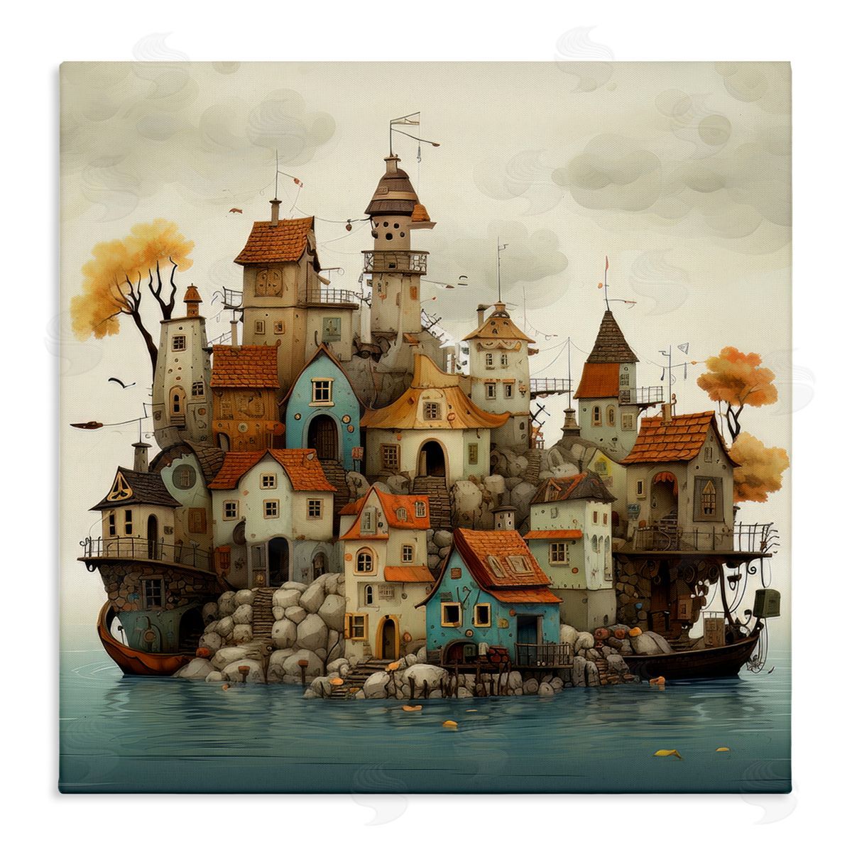 Irena Orlov Rustic Village on Water Canvas Wall Art